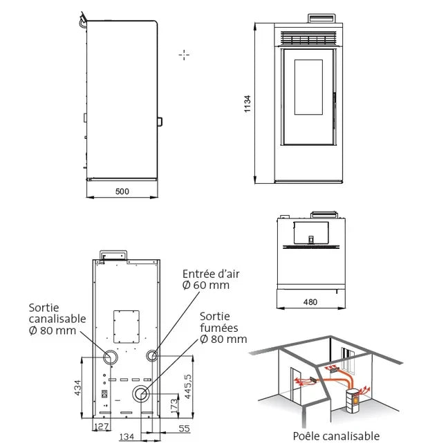 Poêle à Granulés Etanche Canalisable - EMAFLAM ANNA - 12,1 kW